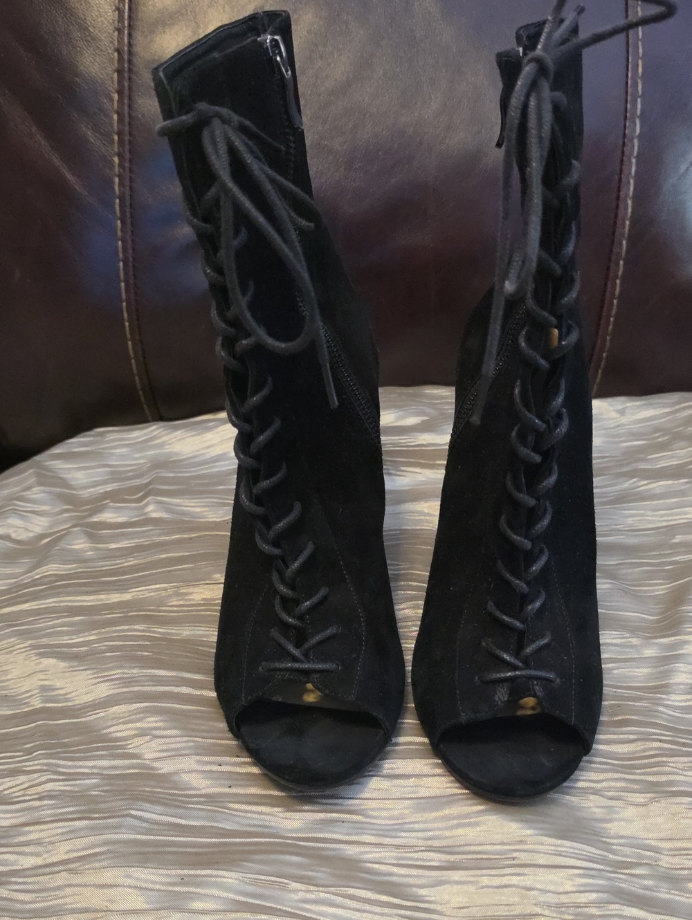 Chinese Laundry Black Lace-Up Peep-Toe Boots